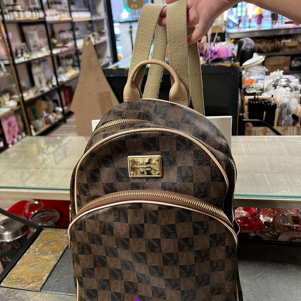 Michael Kors Tan and Brown Patterned Backpack - Picture 2 of 6